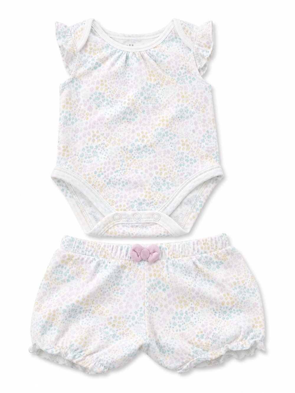 White and Blue onesie and shorts Matching Set with Elasticized Details
